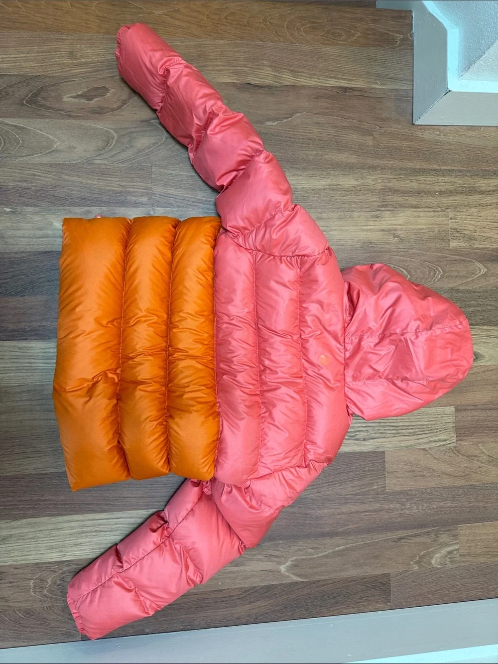 Marmot Two-Tone Kids Puffer Jacket in Coral and Orange